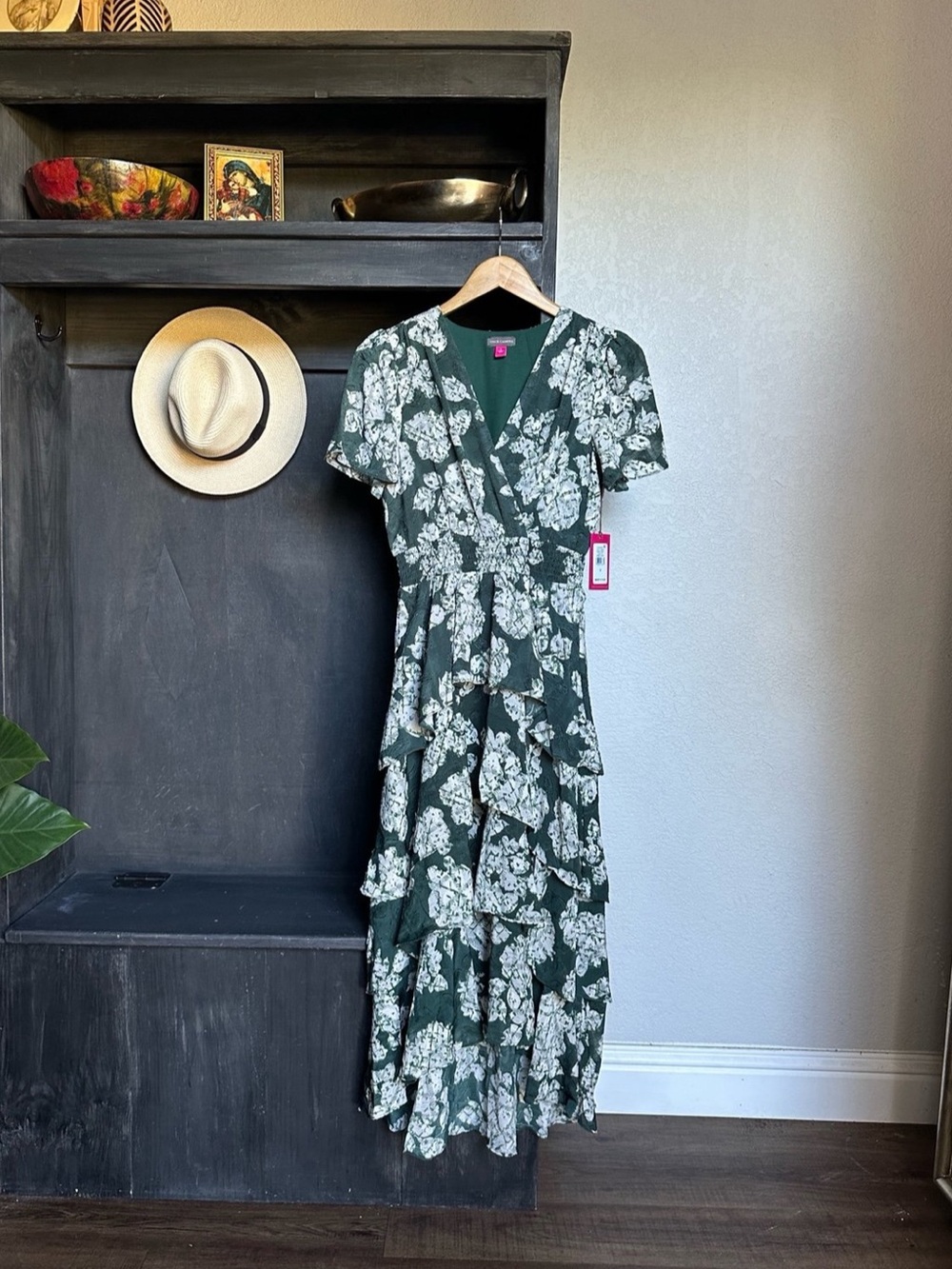 Vince Camuto Womens Midi Dress - Floral Tiered Ruffle Size Small